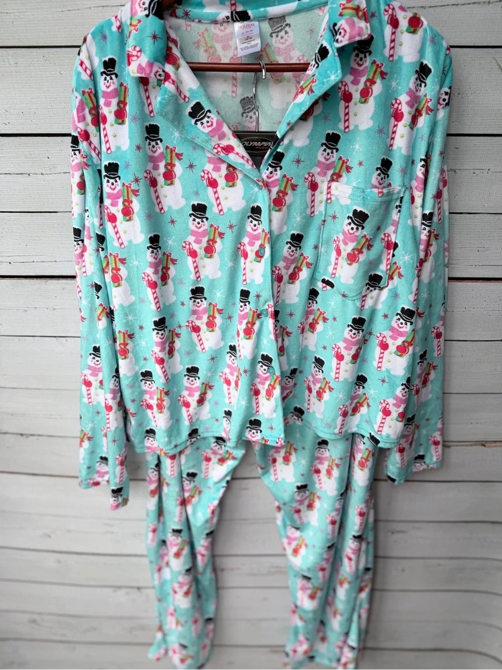 Holiday Time Mint Snowman Candy Cane Pajama Set